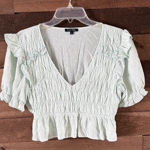 Boutique Light Green Ruffle Blouse